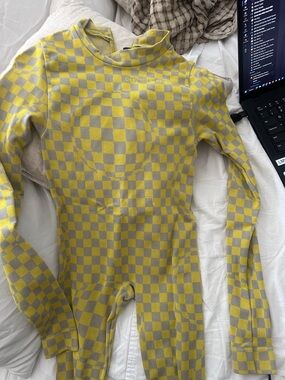 Yellow & Gray Checker woman’s off white One-Piece Jumpsuit